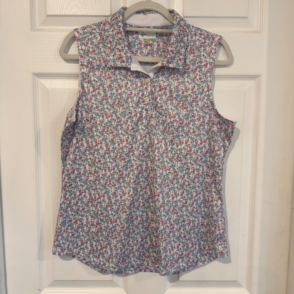 Greg Norman PlayDry Womens Large Sleeveless Golf Polo Cocktail Martini Print L